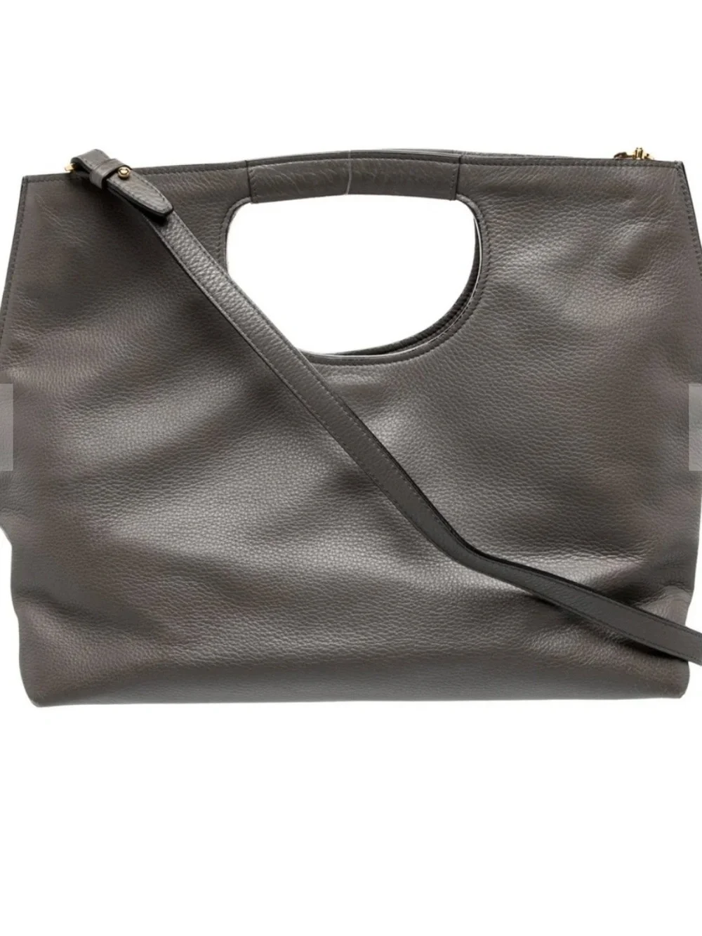 Gray Leather Tote with Gold Hardware - Sleek Women's Shoulder Bag
